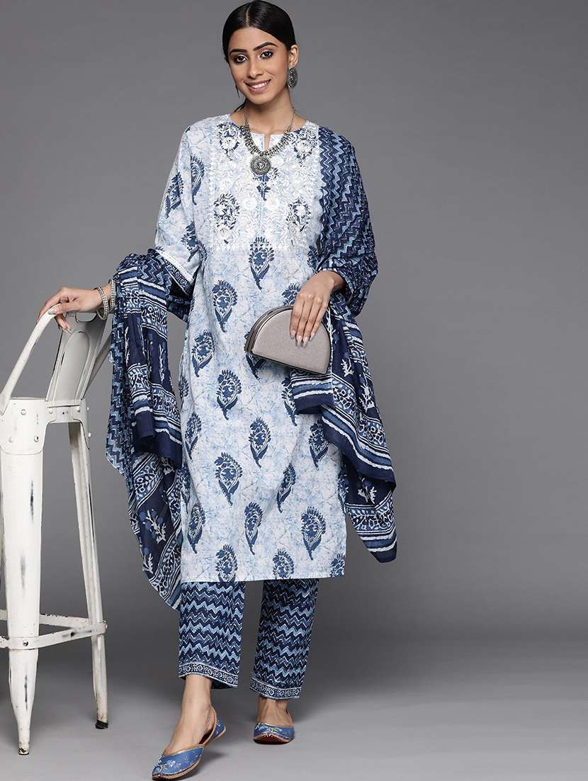 women block print suit set with dupatta - 21145386 -  Standard Image - 1