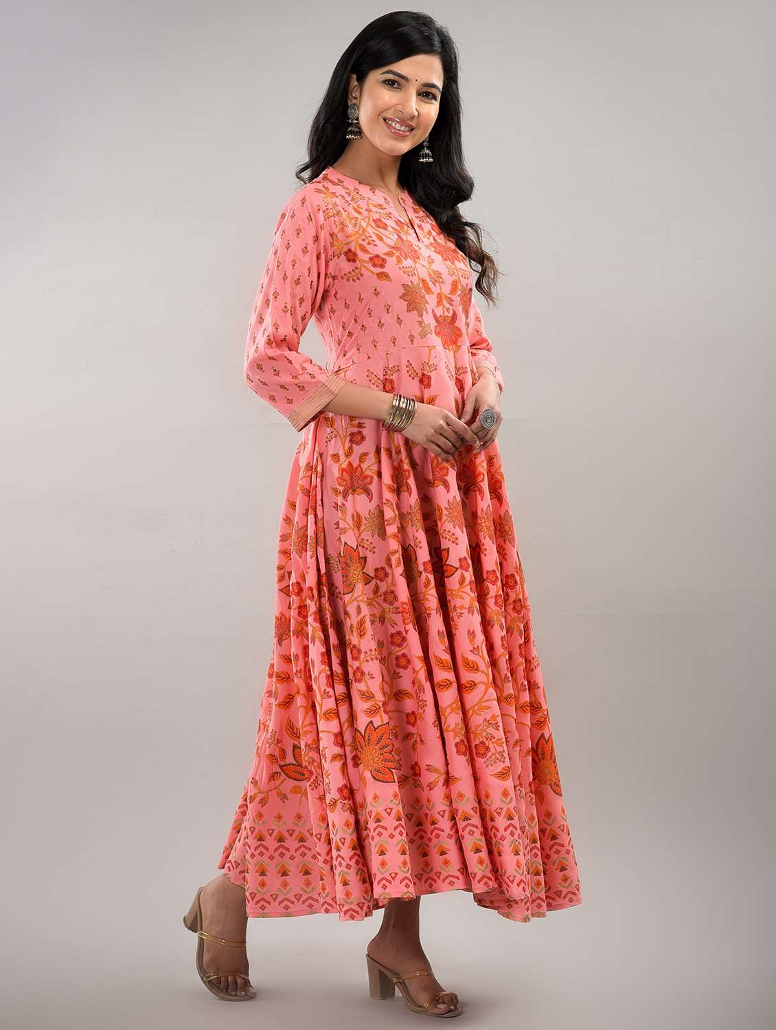women floral print mandrain neck anarkali kurta - 21145401 -  Standard Image - 1