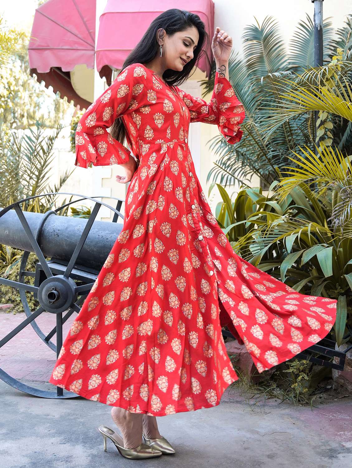 women red printed flared kurta - 21145402 - Standard Image - 1