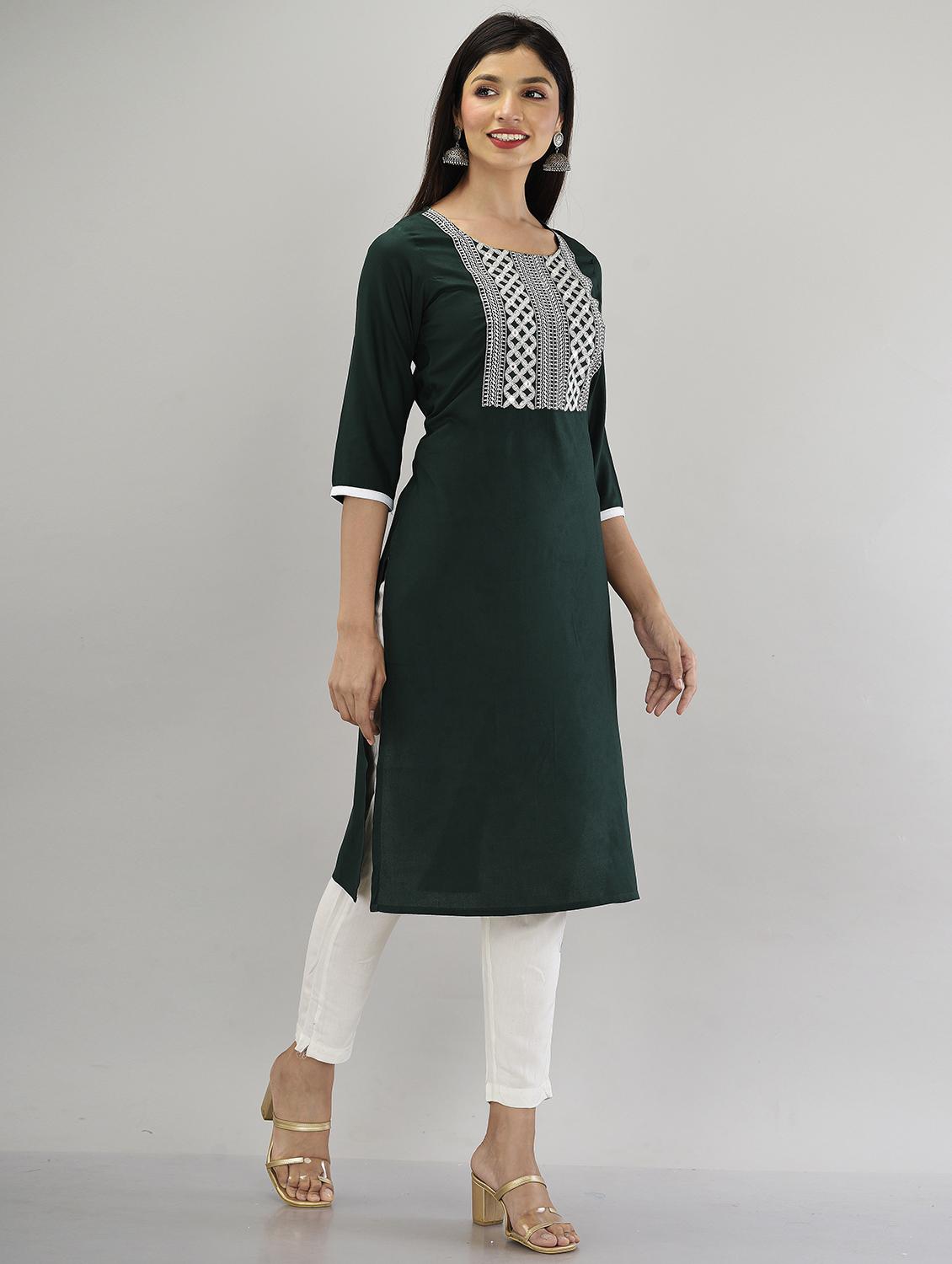 green embroidered straight kurta - 21145404 -  Standard Image - 1