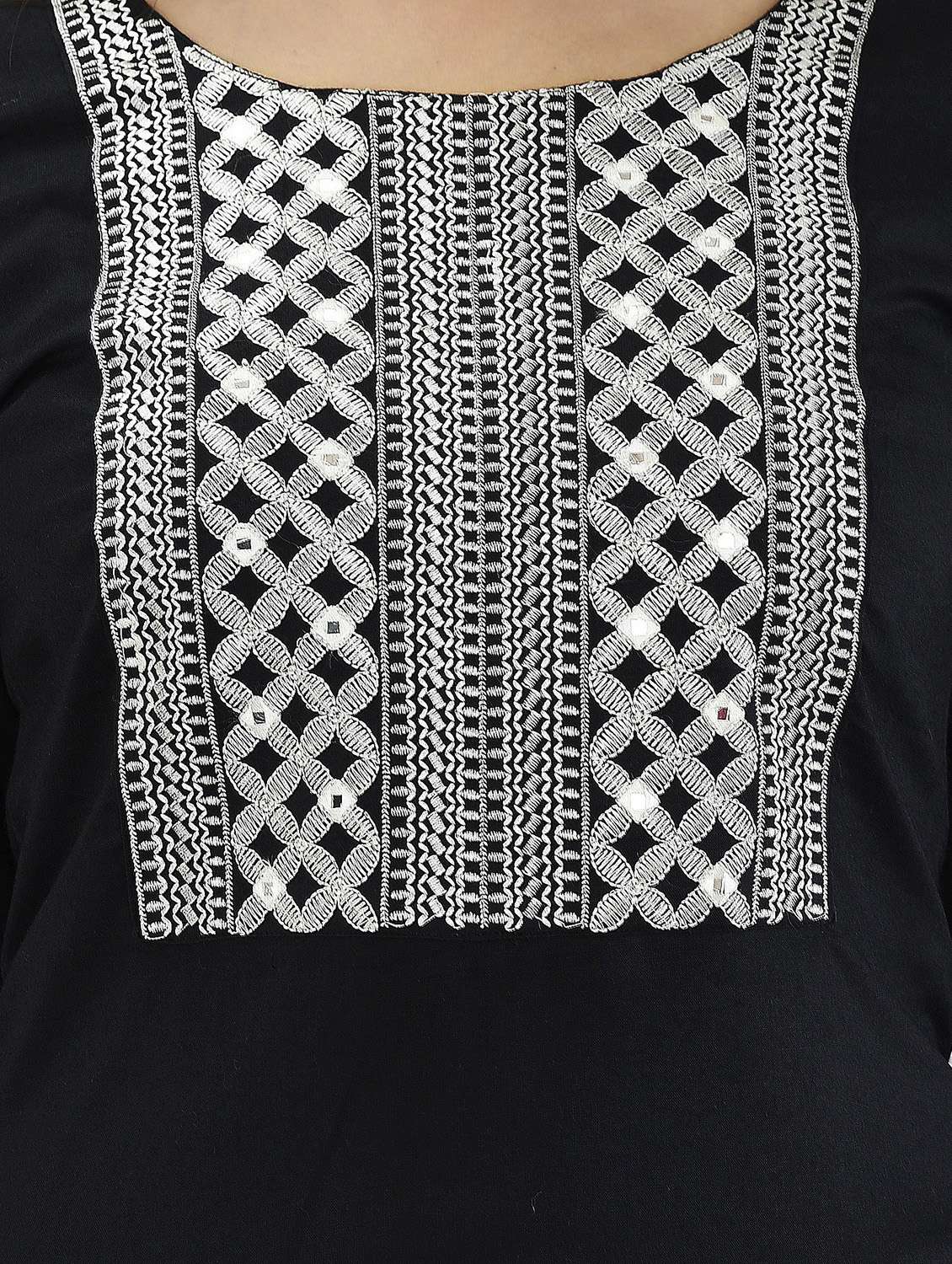 women neck embroidered straight kurta - 21145405 - Standard Image - 4