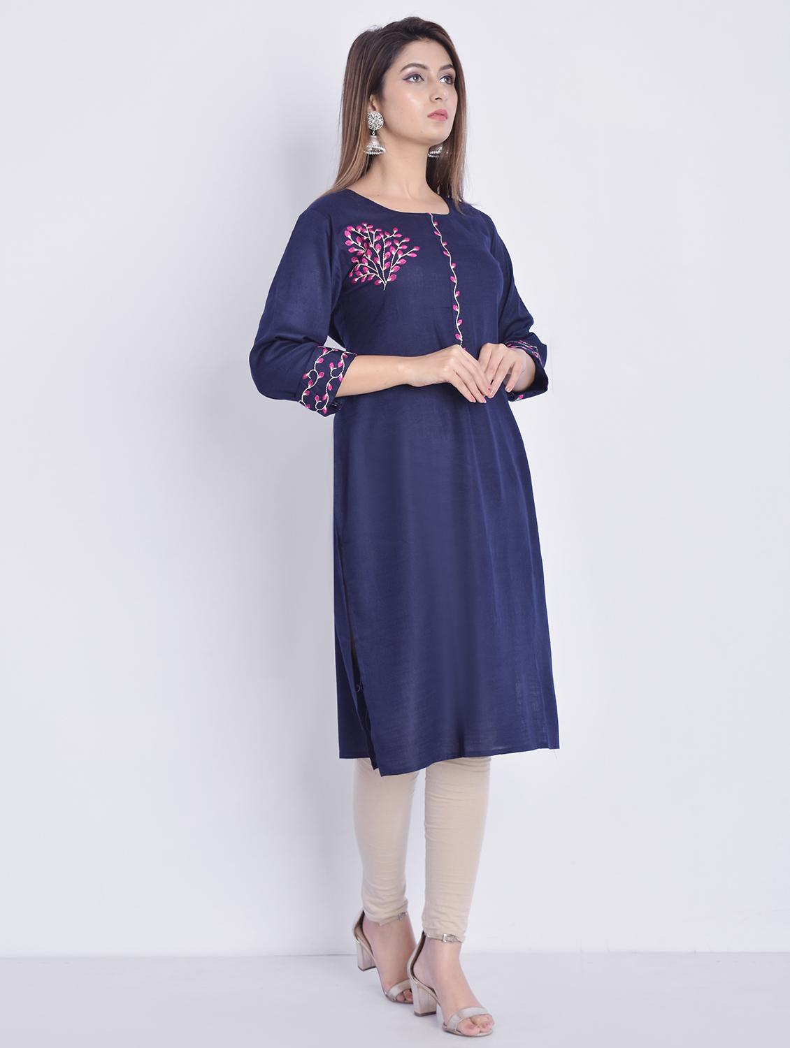 women embroidered round neck straight kurta - 21145407 - Standard Image - 1