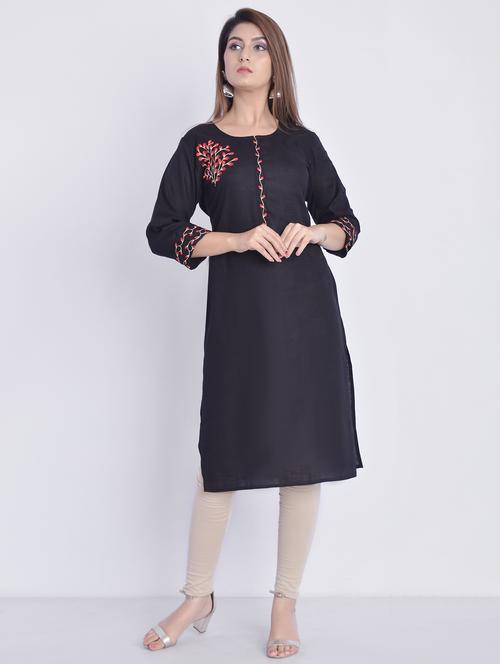 women black round neck straight kurta - 21145408 -  Standard Image - 0