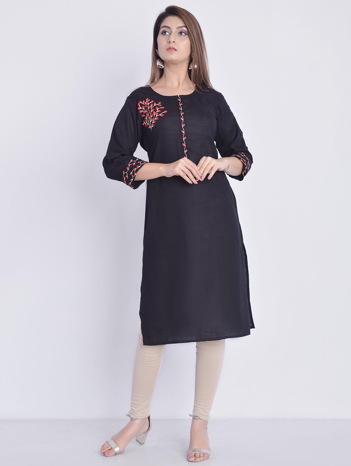 women black round neck straight kurta - 21145408 -  Zoom Image - 0