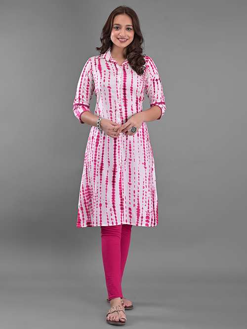 women tie & dyed collared a-line kurta - 21145413 - Standard Image - 0