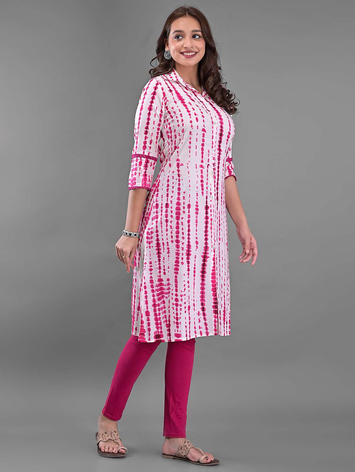 women tie & dyed collared a-line kurta - 21145413 - Standard Image - 1