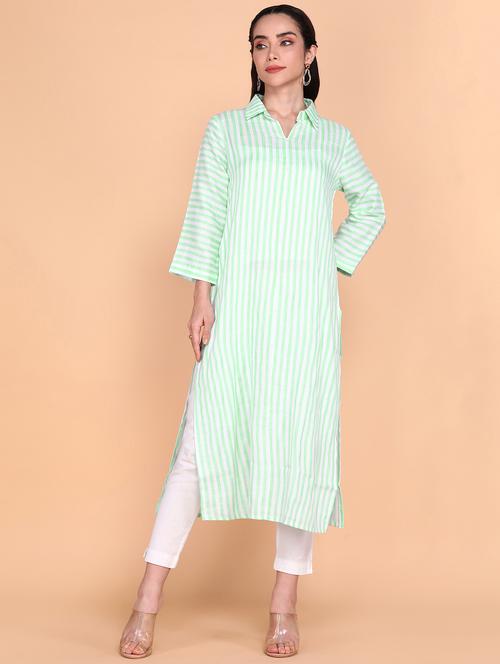 women green stripes straight kurta - 21145416 -  Standard Image - 0
