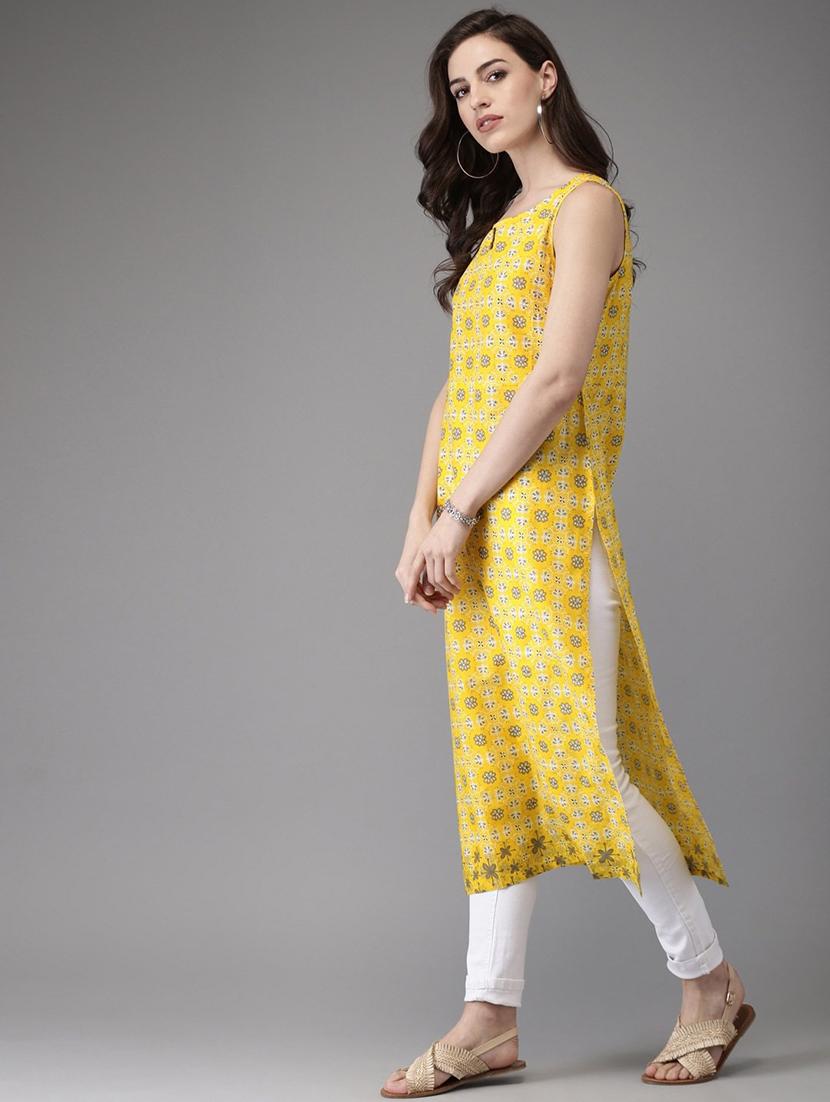 yellow floral print straight kurta - 21145418 - Standard Image - 1