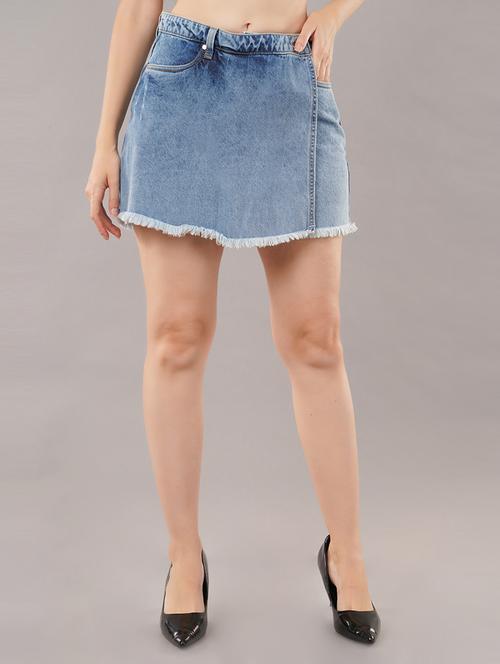 solid light blue denim skorts - 21145460 - Standard Image - 0