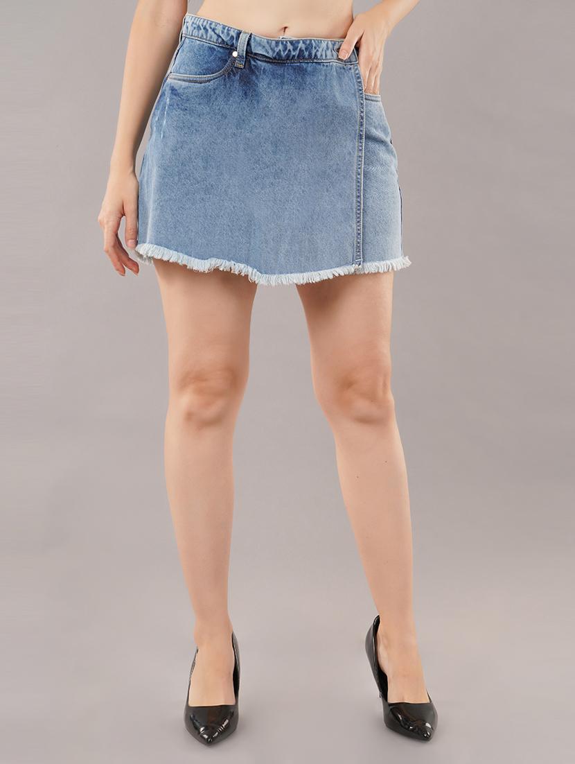 solid light blue denim skorts - 21145460 - Zoom Image - 0