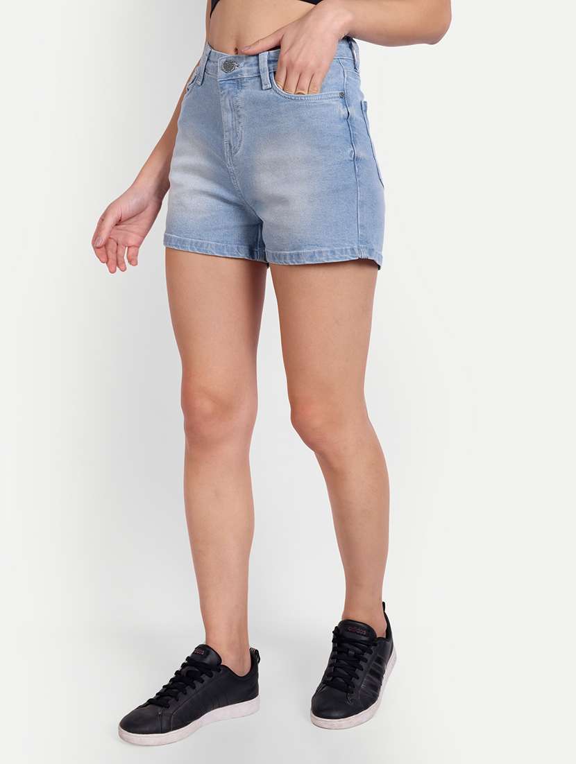 solid light blue denim shorts - 21145467 -  Standard Image - 1