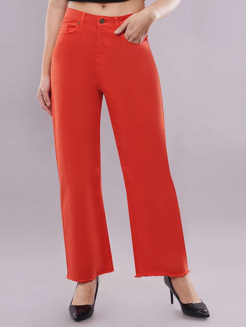 solid orange straight fit jeans