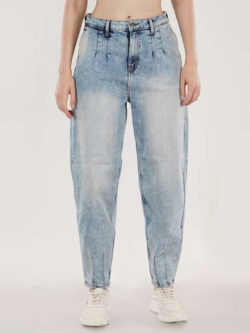Women Solid Mid Rise Mom Fit Jeans 