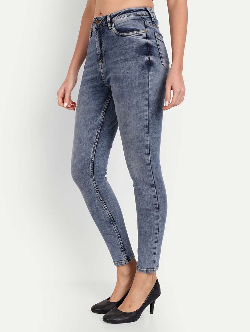 solid blue washed slim fit denim jeans - 21145478 -  Standard Image - 1