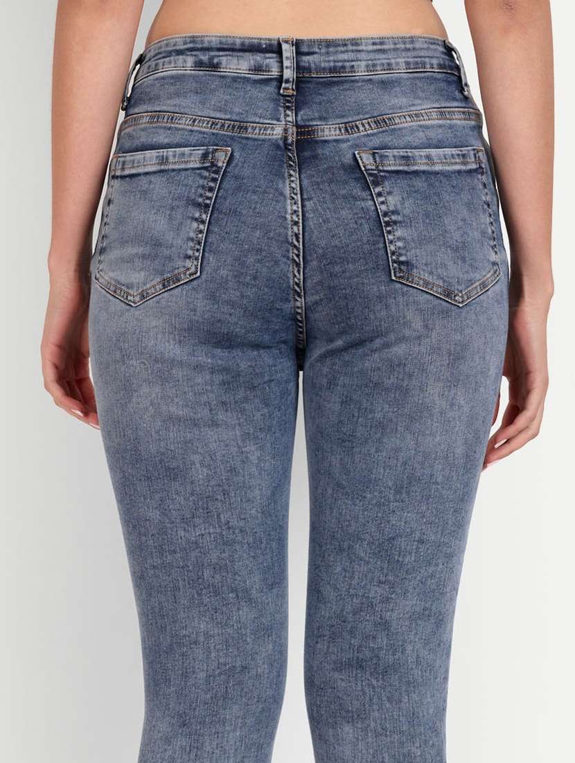 solid blue washed slim fit denim jeans - 21145478 -  Standard Image - 4