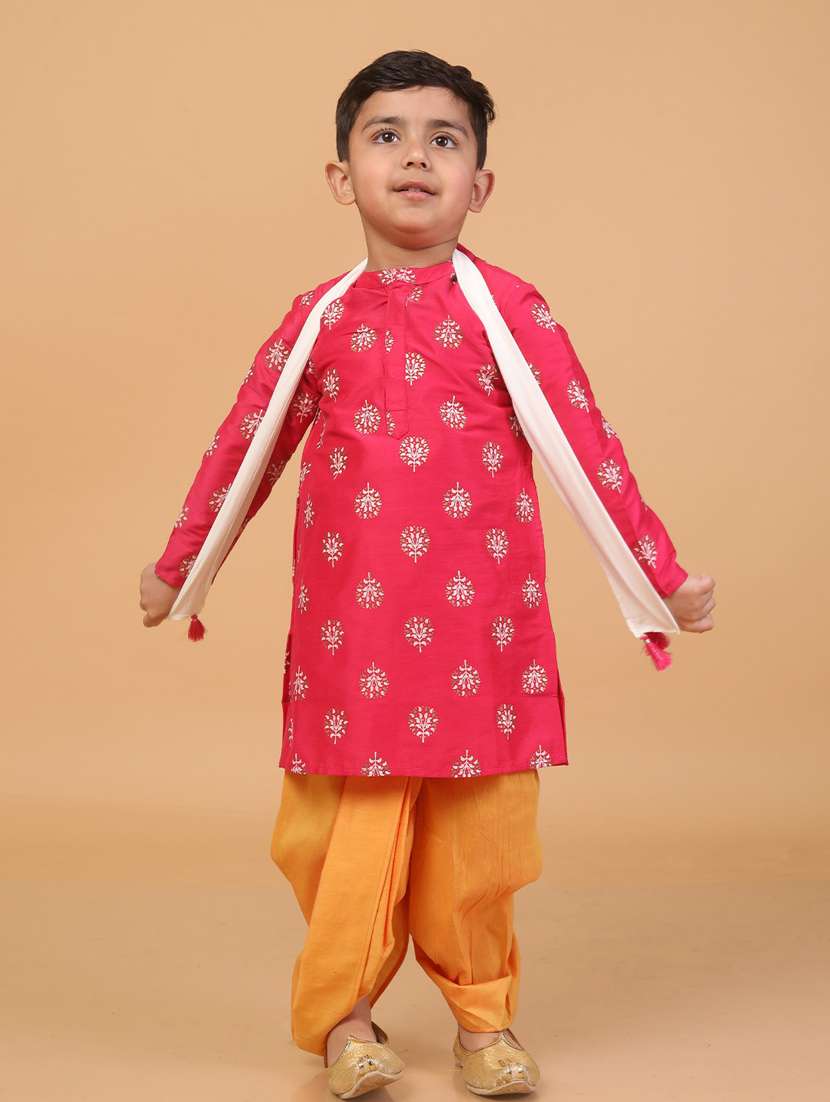 pink chanderi silk dhoti kurta set 