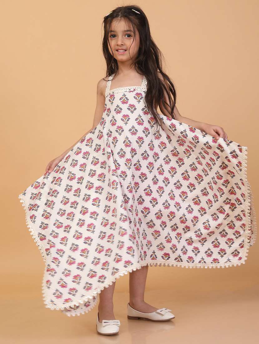 girls printed sleeveless maxi length frock