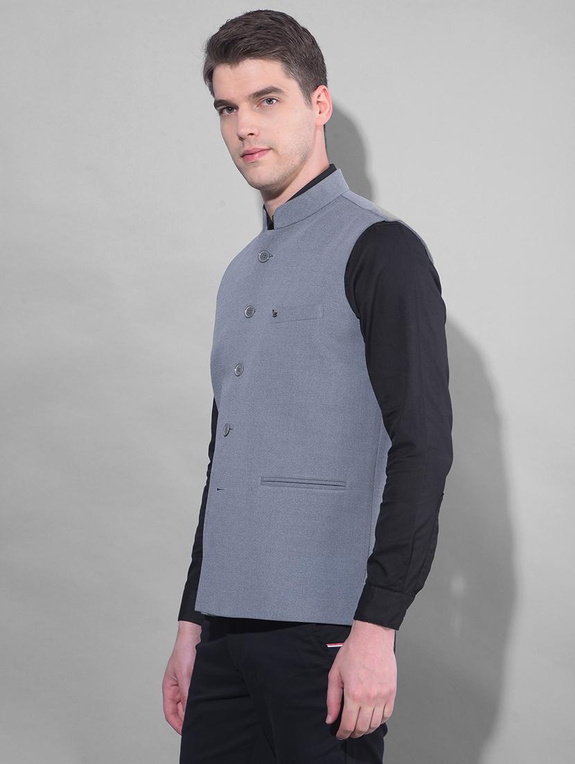 men grey solids sleeveless waist coat - 21145910 - Standard Image - 1