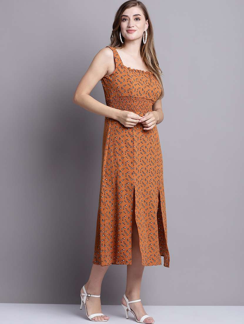 brown printed a-line dress - 21148094 -  Standard Image - 1