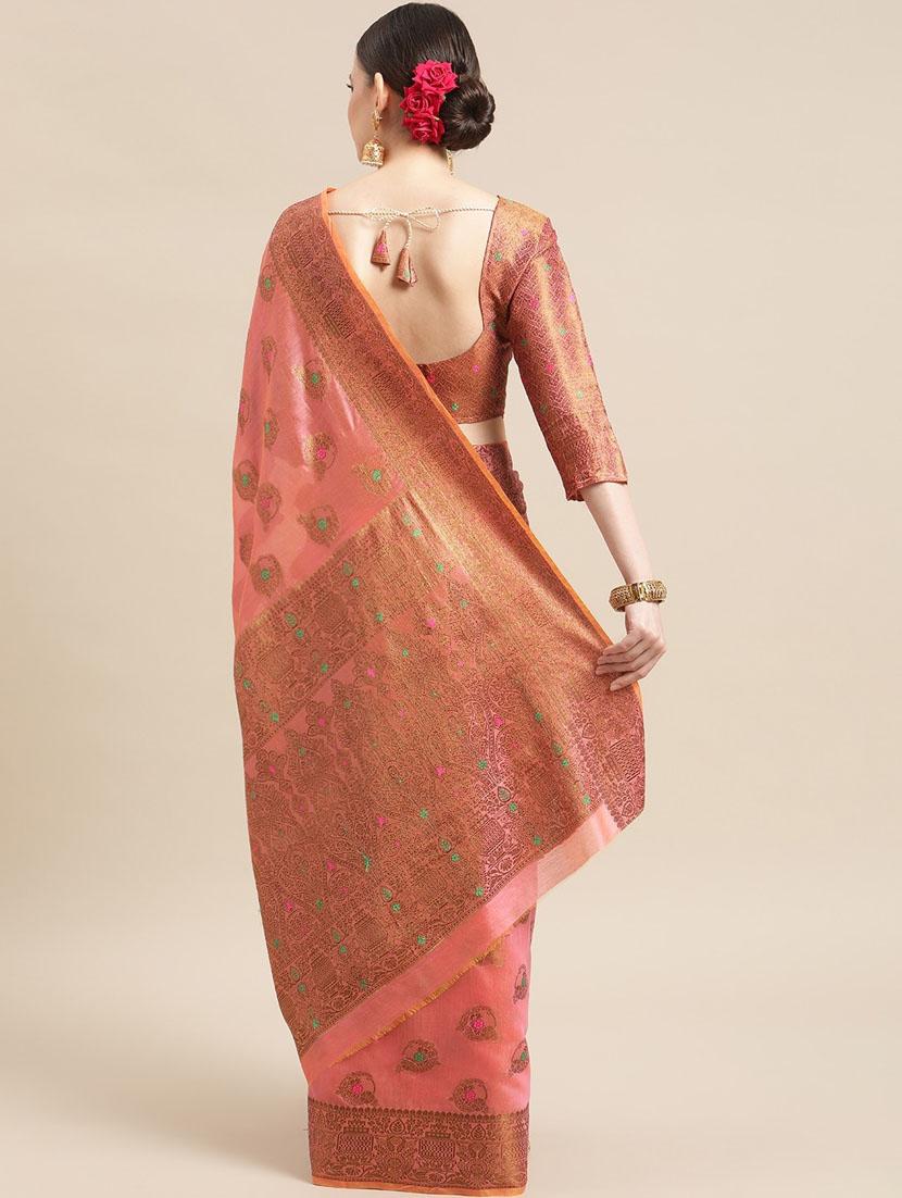 women pink self design handloom saree - 21148467 - Standard Image - 1