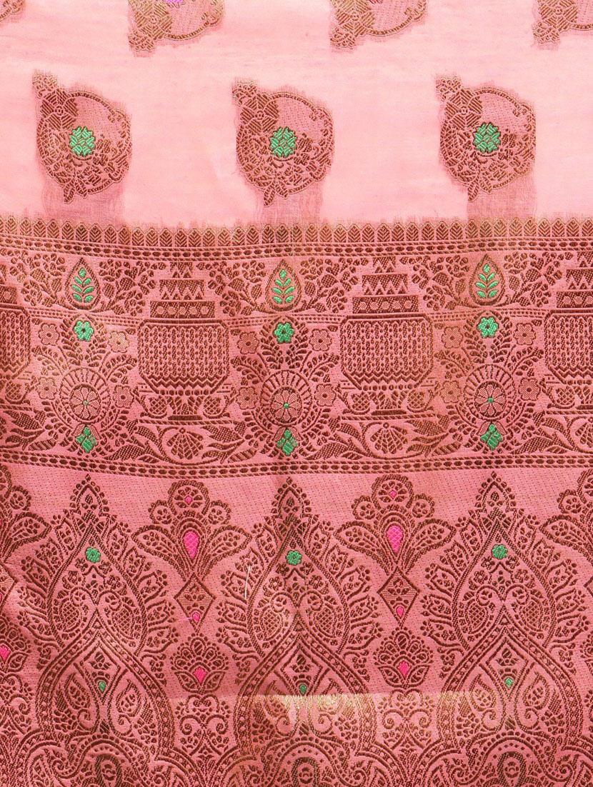 women pink self design handloom saree - 21148467 - Standard Image - 4