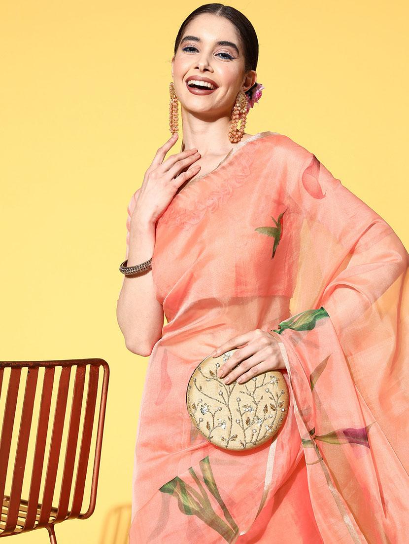 peach organza printed saree - 21148750 - Standard Image - 4