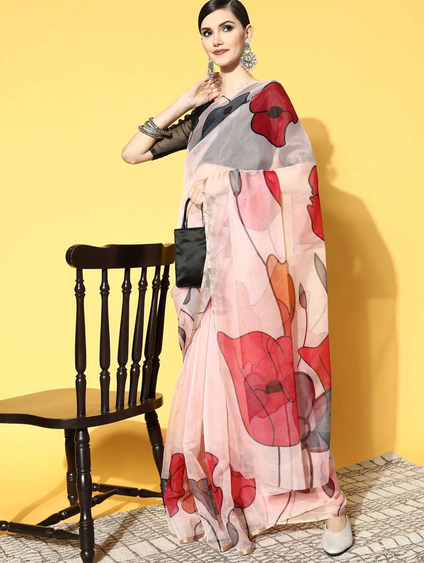women beige floral printed saree - 21148794 -  Standard Image - 1