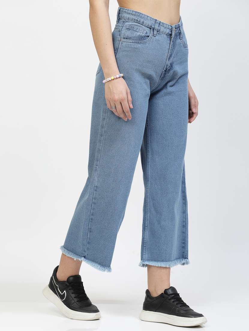 women solid wide leg high rise jean - 21148805 -  Standard Image - 1