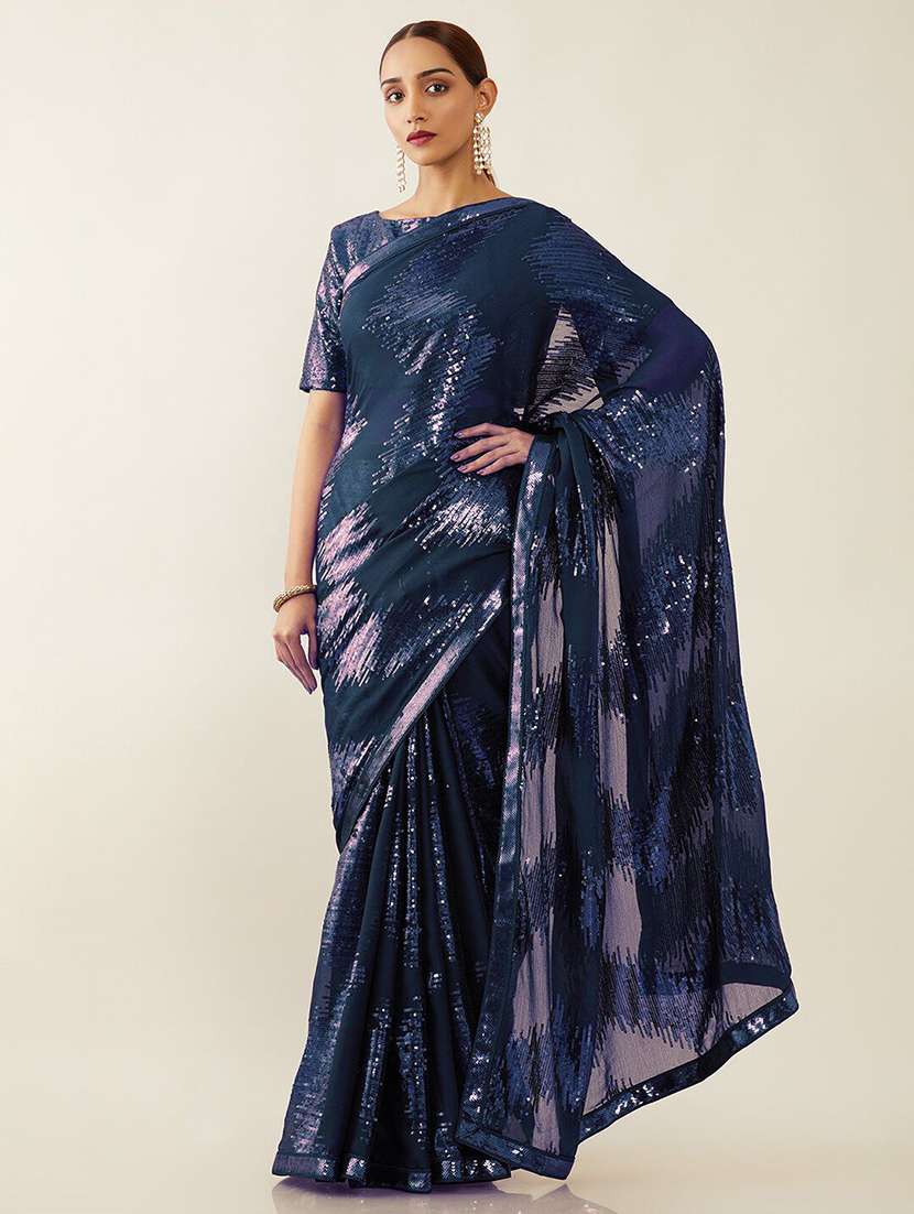 women sequined work saree with blouse