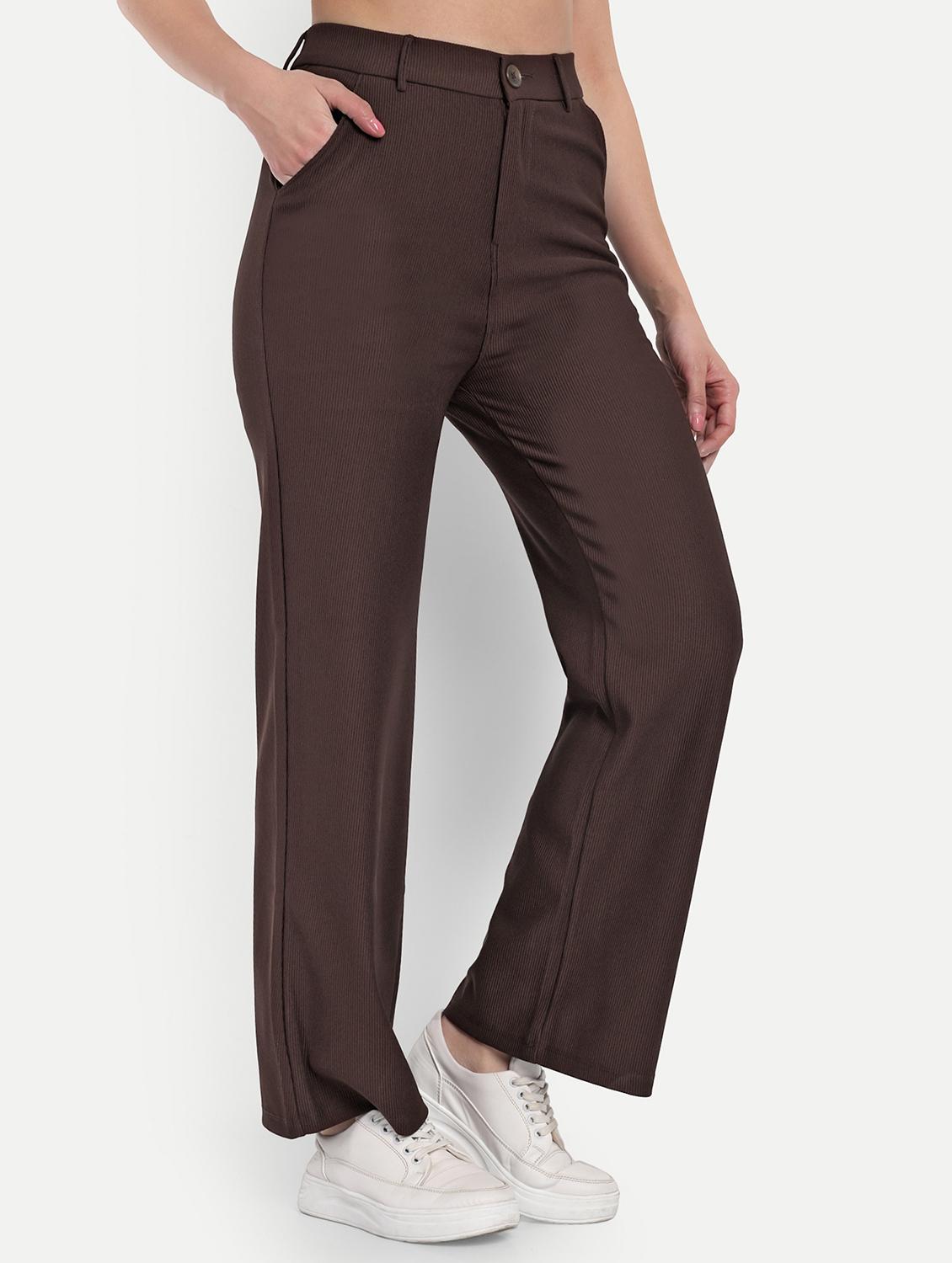 solid brown wide leg trouser - 21150444 - Standard Image - 1