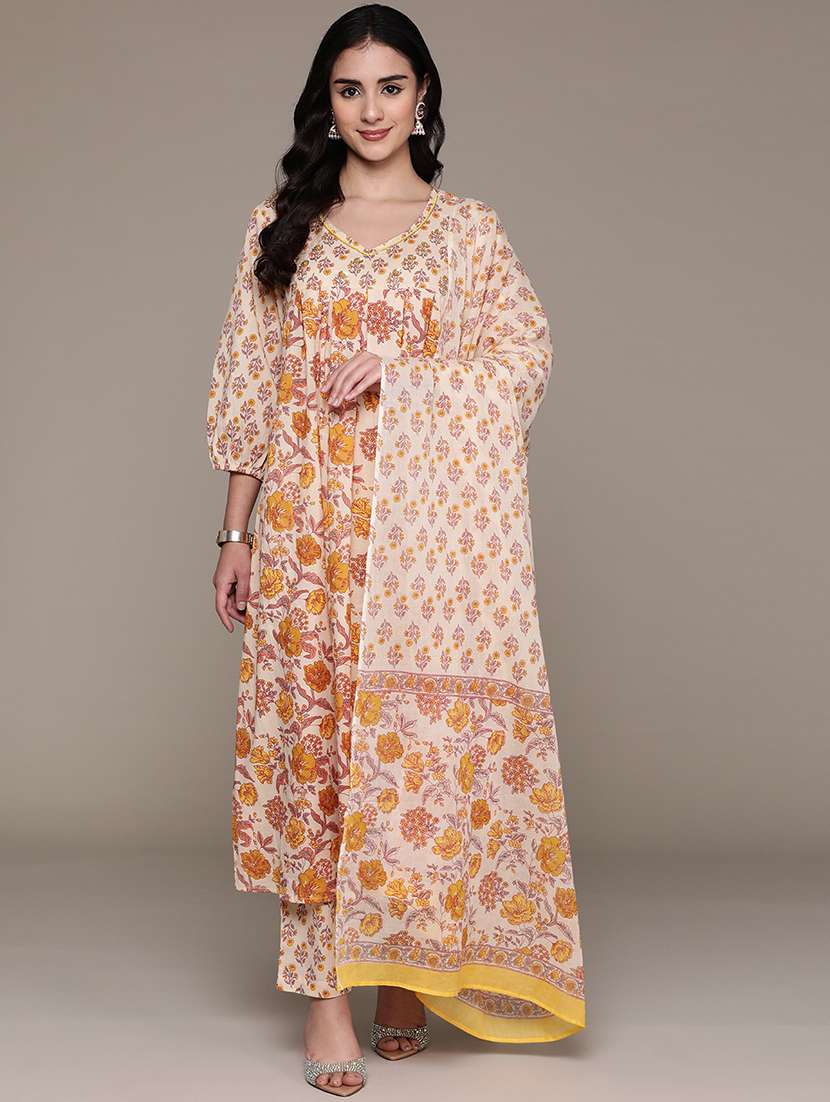 women three quarter sleeve kurta pant with dupatta set