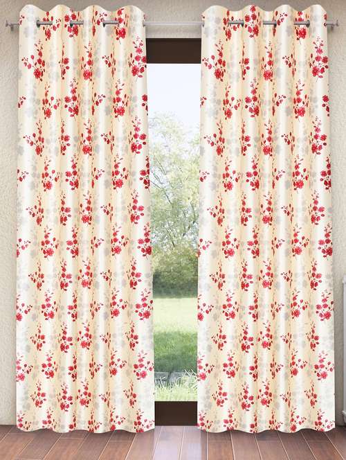 red 2 pieces bloom burst eyelet polyester window curtains  - 21150591 -  Standard Image - 0