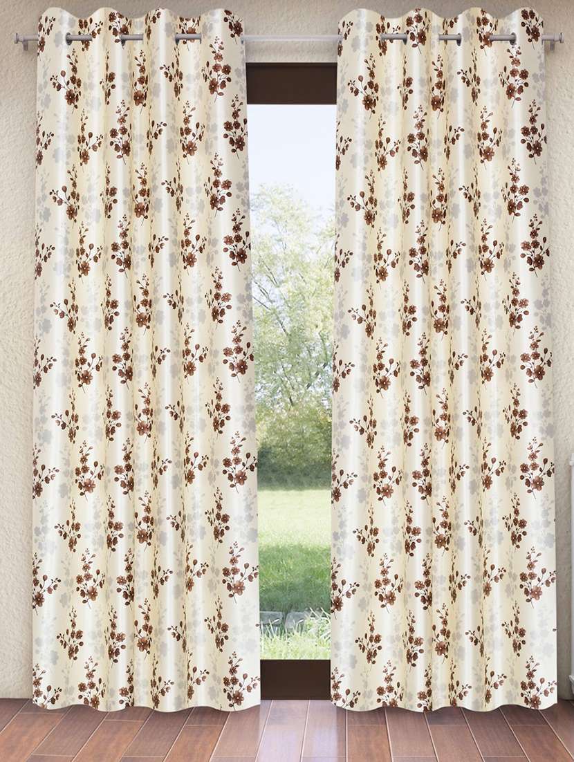 brown 2 pieces bloom burst eyelet polyester door curtains 