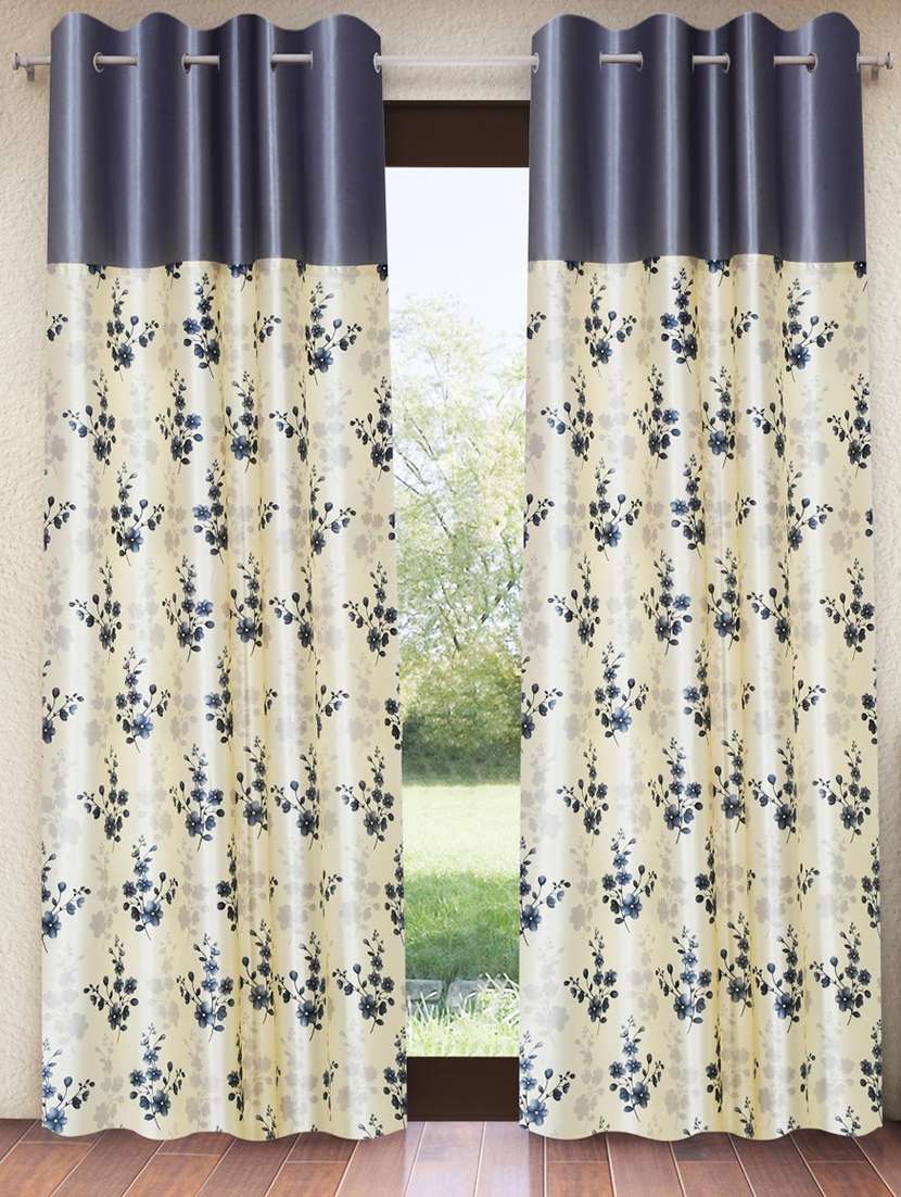 grey 2 pieces solid patch bloom burst eyelet polyester window curtains