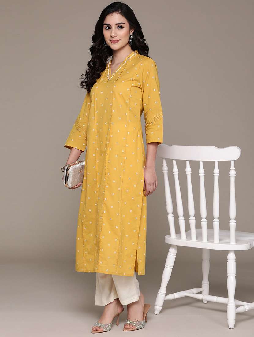 women three quarter sleeves straight kurta