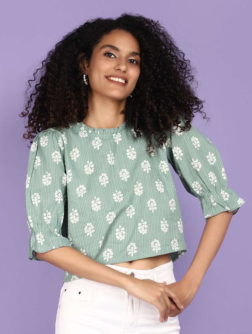 green cotton regular top - 21151195 - Zoom Image - 0