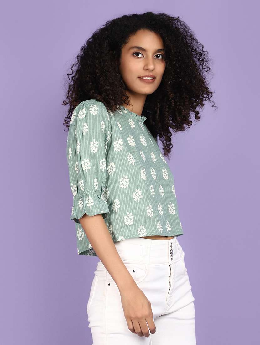 green cotton regular top - 21151195 -  Standard Image - 1