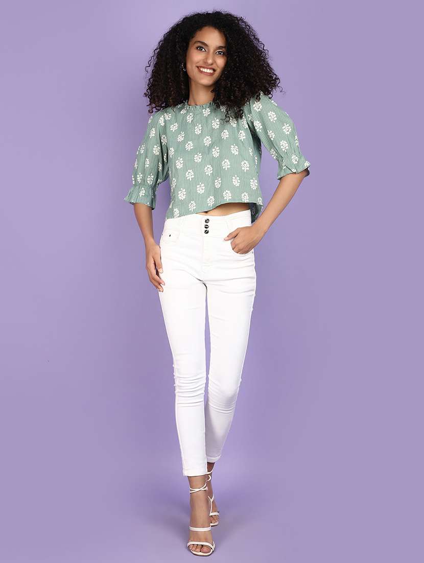 green cotton regular top - 21151195 - Standard Image - 4