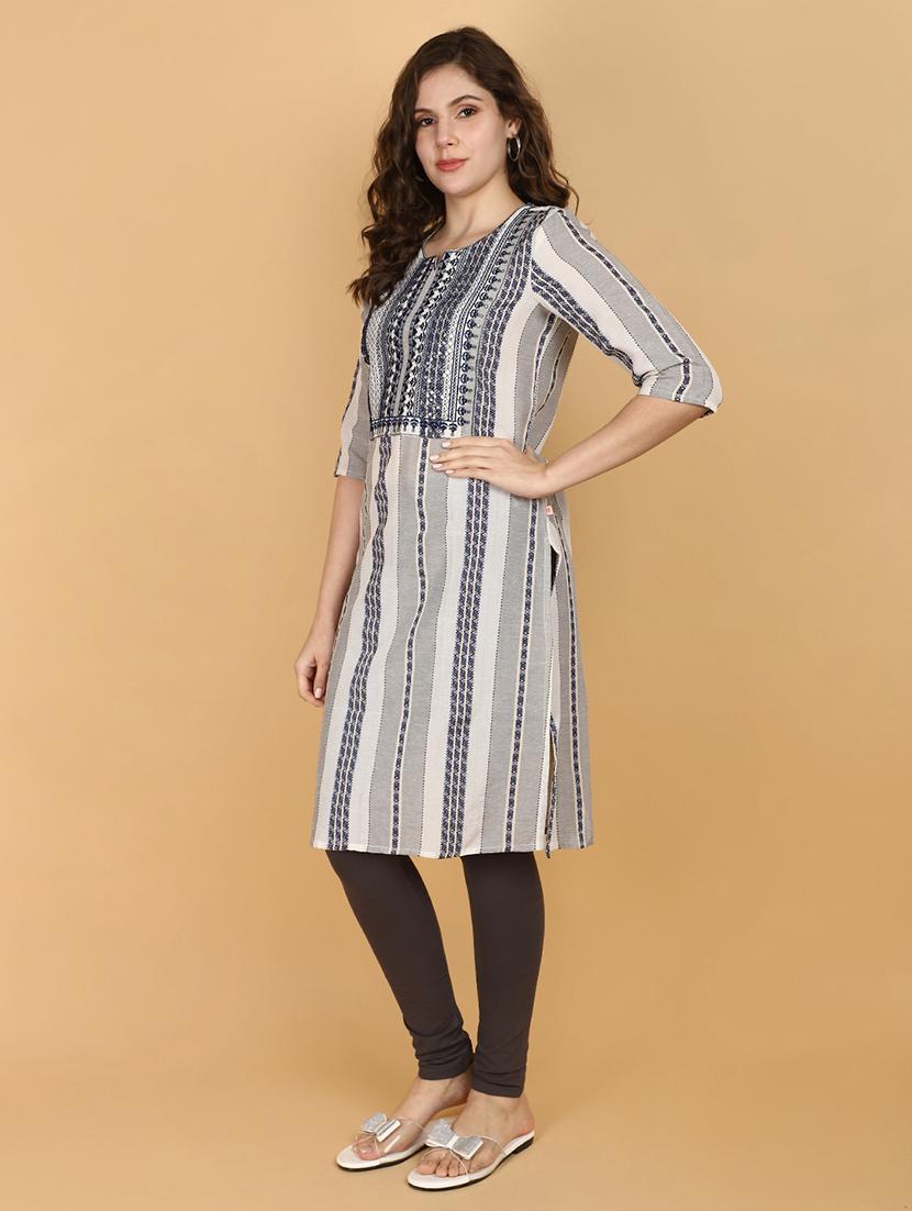 women three quarter sleeve a-line kurta - 21151196 -  Standard Image - 1