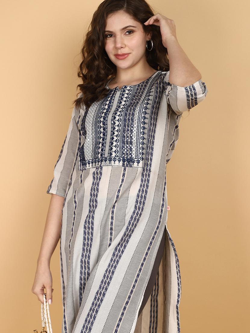 women three quarter sleeve a-line kurta - 21151196 - Standard Image - 4