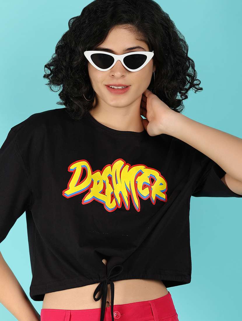 women front print short sleeves crop t-shirt - 21151229 -  Standard Image - 1