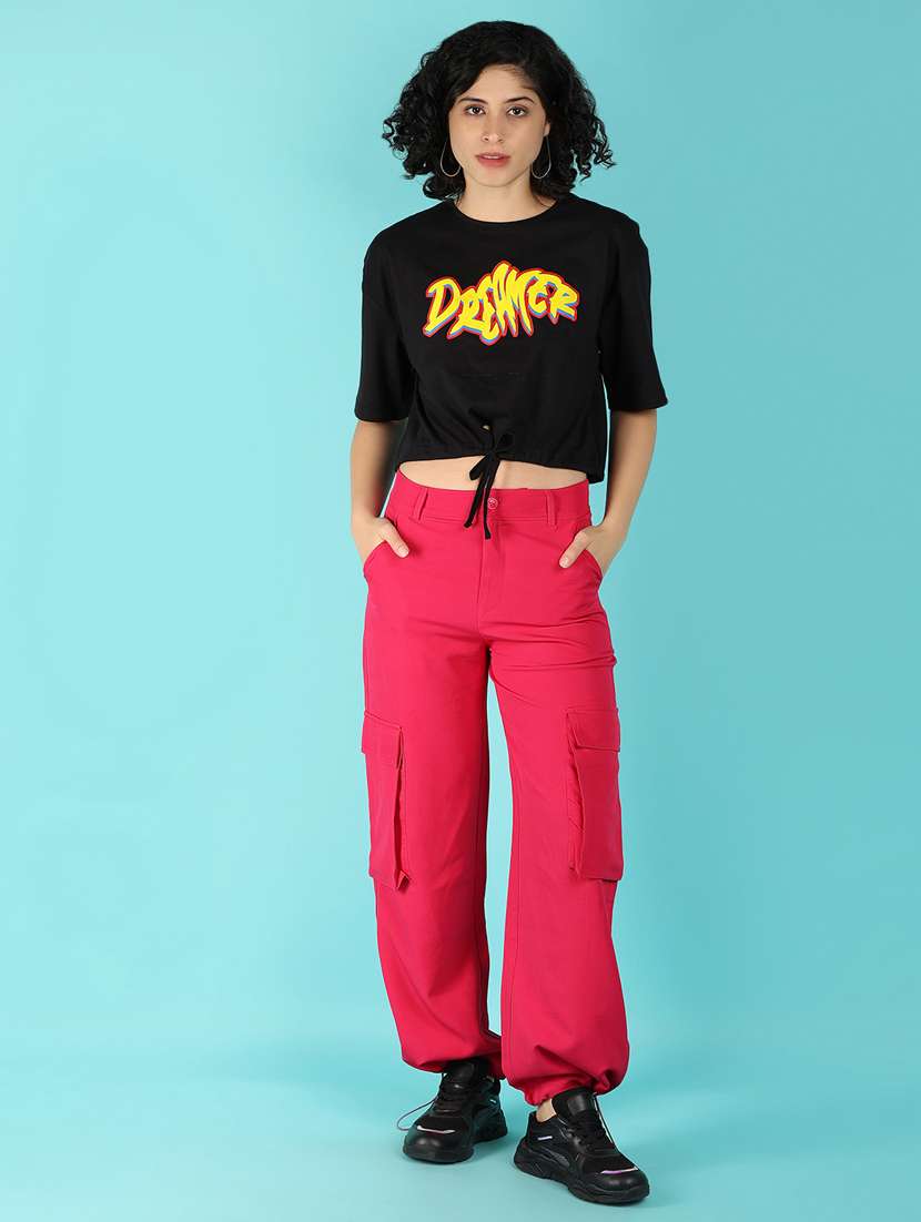 women front print short sleeves crop t-shirt - 21151229 -  Standard Image - 4