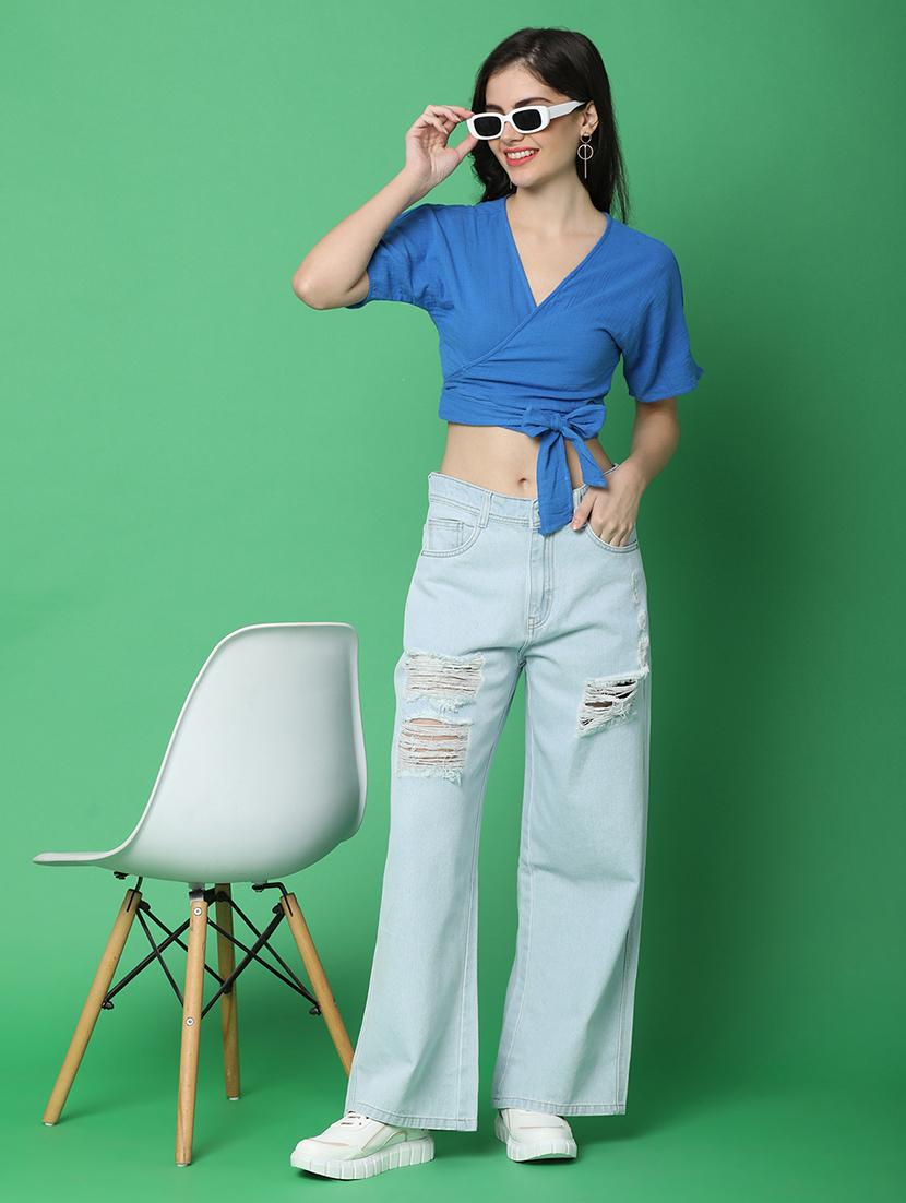 blue cotton regular top - 21151363 - Standard Image - 4
