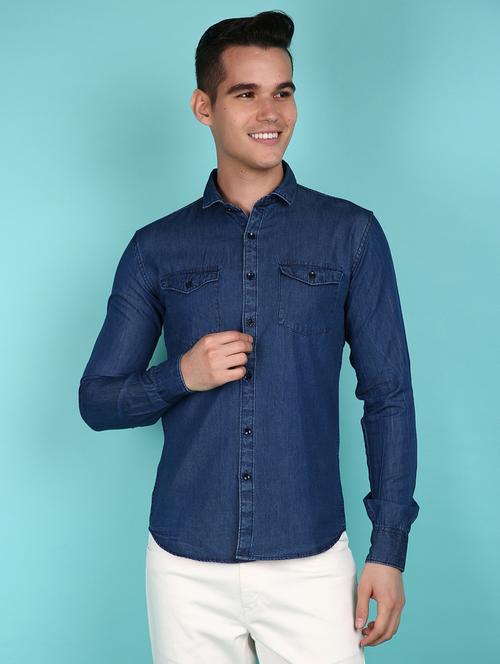 blue denim casual shirt - 21151419 - Standard Image - 0