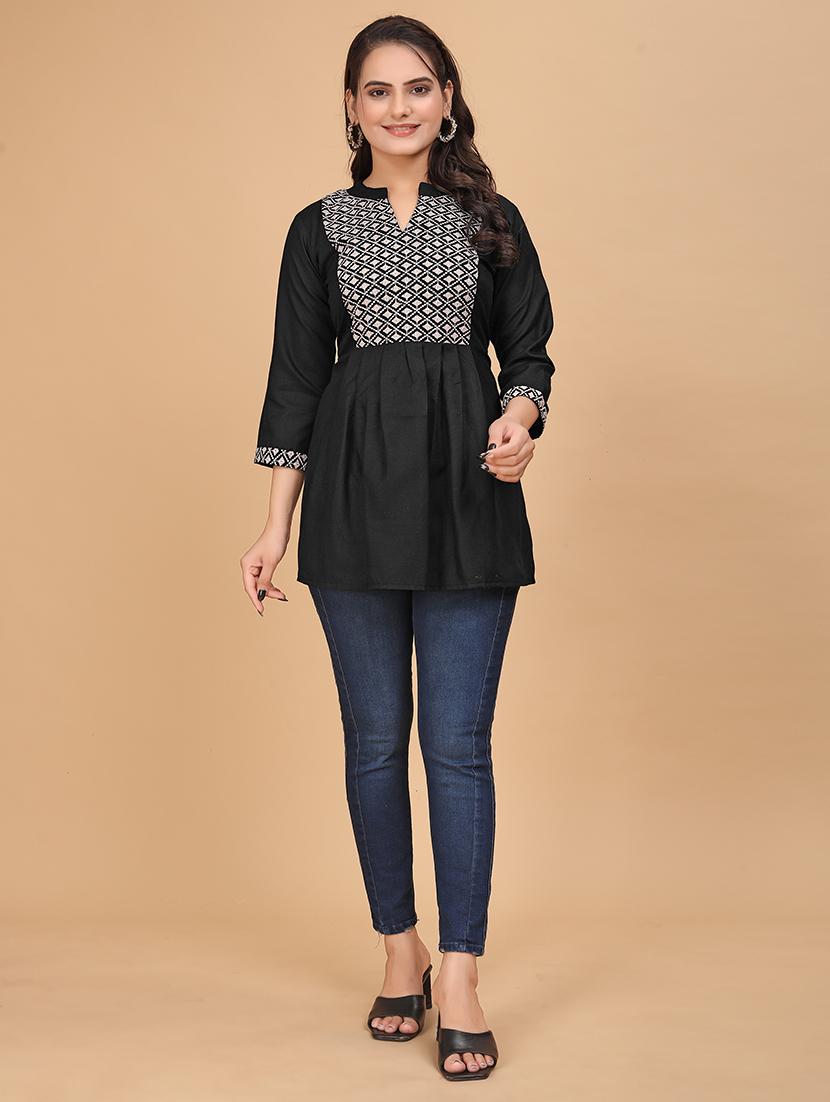 women embroidered flared tunic - 21151662 - Standard Image - 1