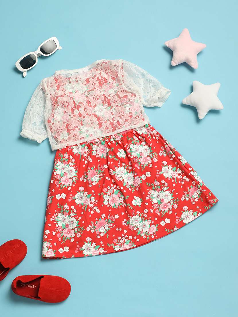 girls red floral printed frock - 21151702 -  Standard Image - 1
