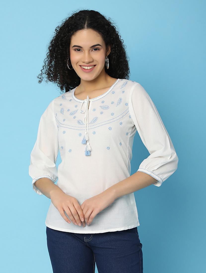 women white cotton regular top - 21151760 - Zoom Image - 0