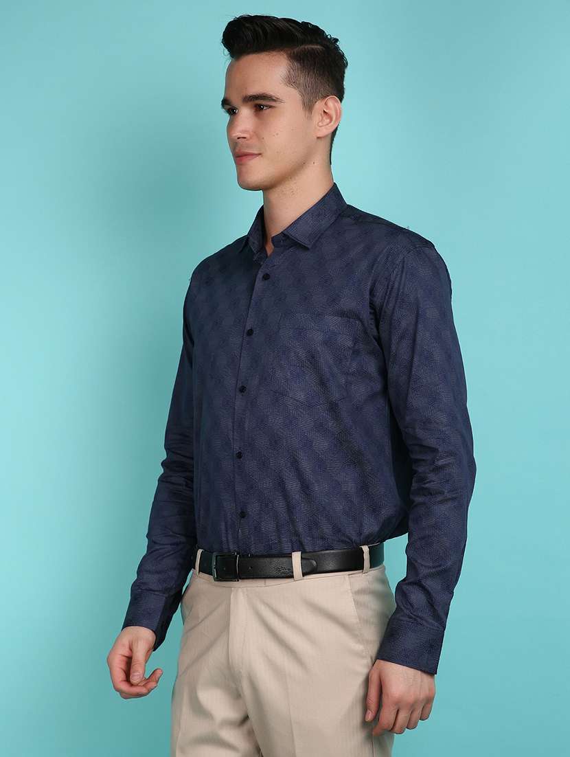 navy blue printed formal shirt - 21151772 -  Standard Image - 1