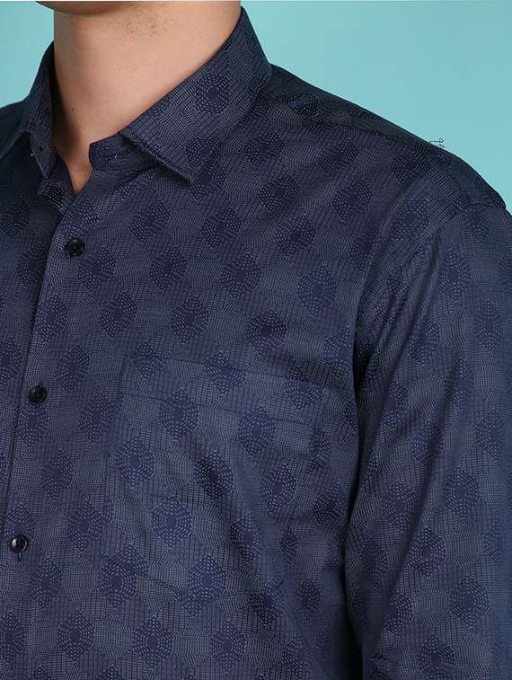navy blue printed formal shirt - 21151772 -  Standard Image - 4