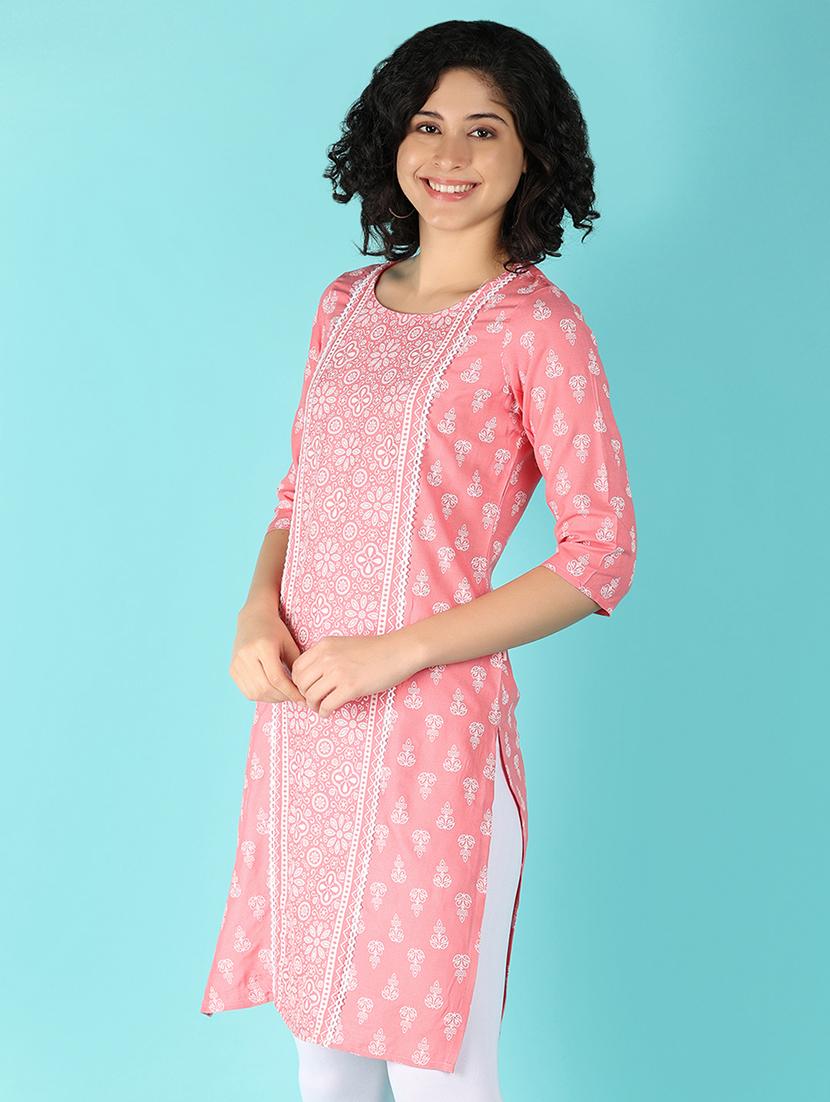 women three quarter sleeve straight kurta - 21151789 -  Standard Image - 1